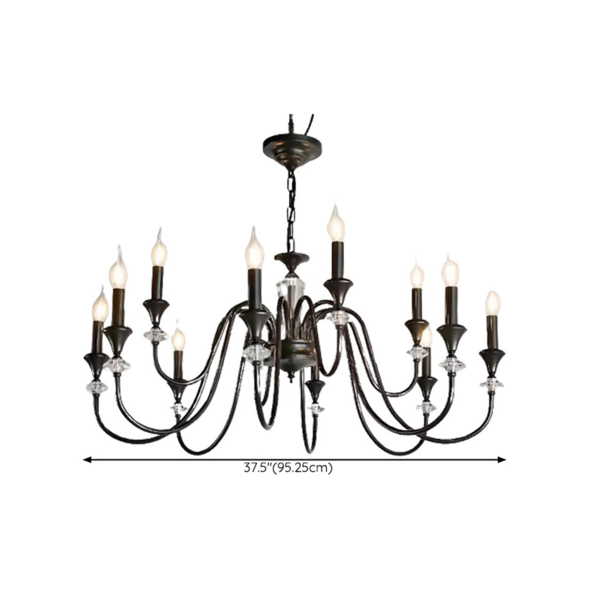 Vintage Black Iron Candelabra Crystal Chandelier Image - 25