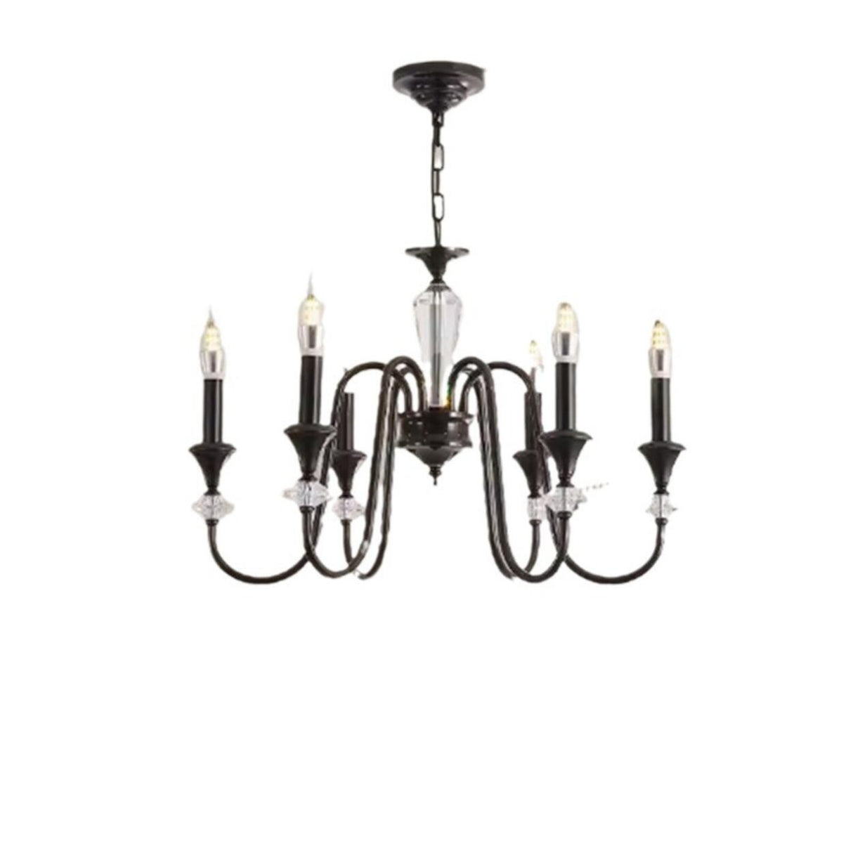 Vintage Black Iron Candelabra Crystal Chandelier Image - 5