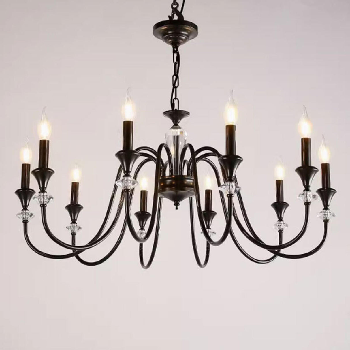Vintage Black Iron Candelabra Crystal Chandelier Image - 6