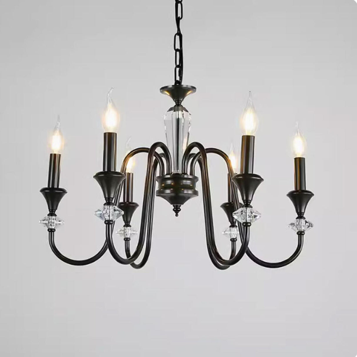 Vintage Black Iron Candelabra Crystal Chandelier Image - 7