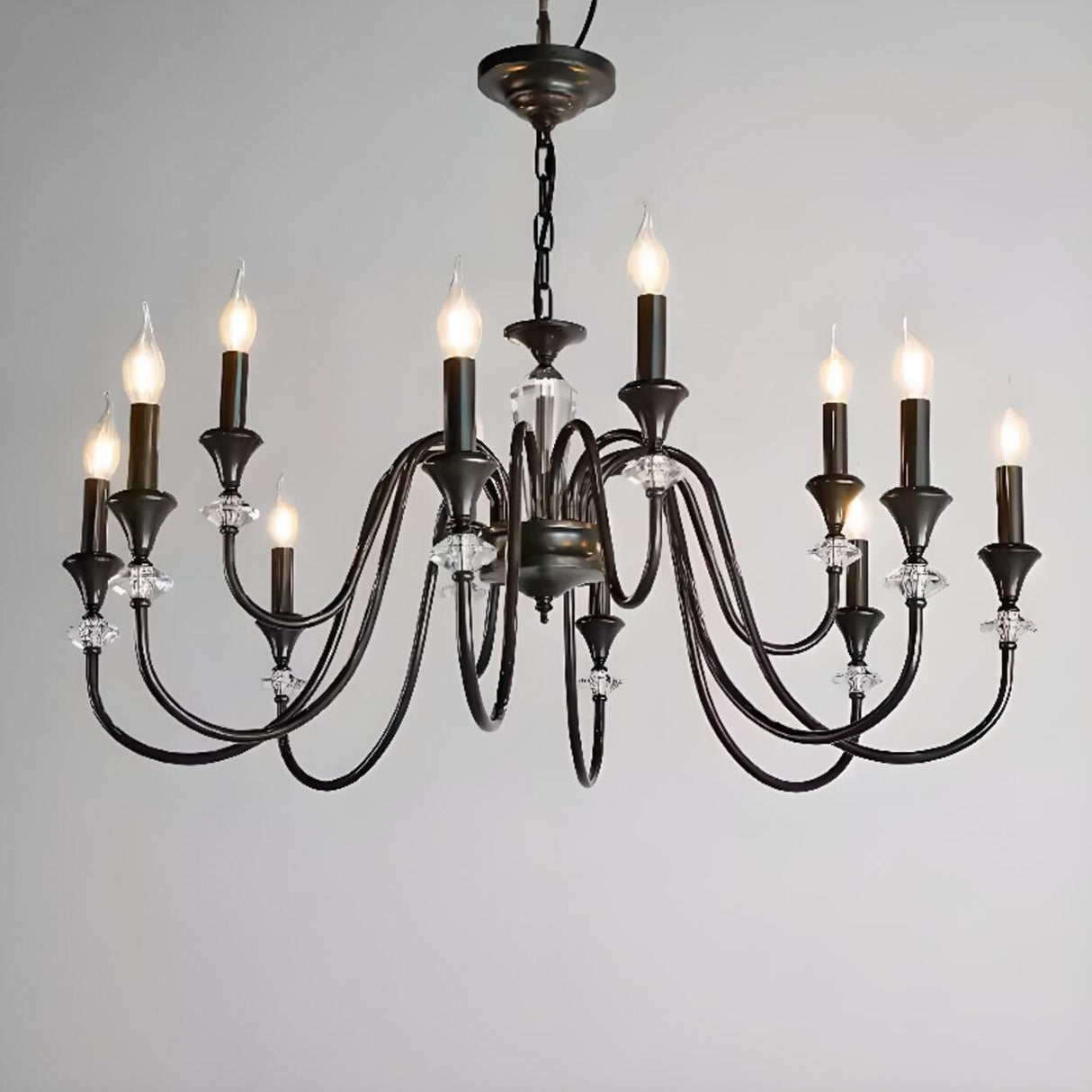 Vintage Black Iron Candelabra Crystal Chandelier Image - 9