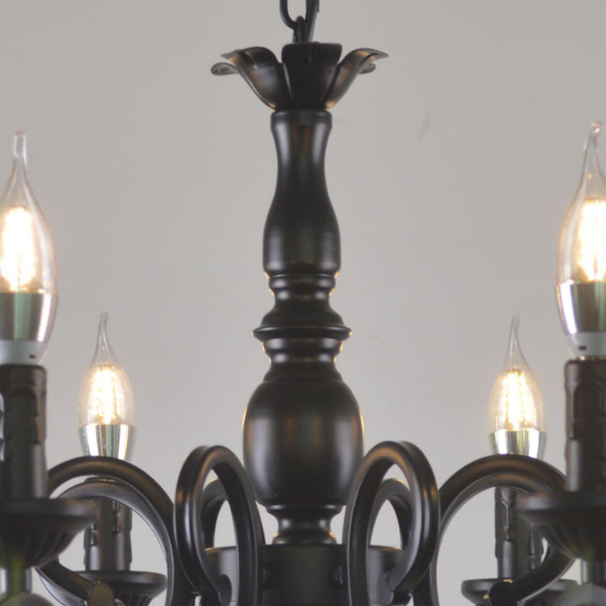 Vintage Black Iron Candle Chandelier Adjustable Height Image - 10