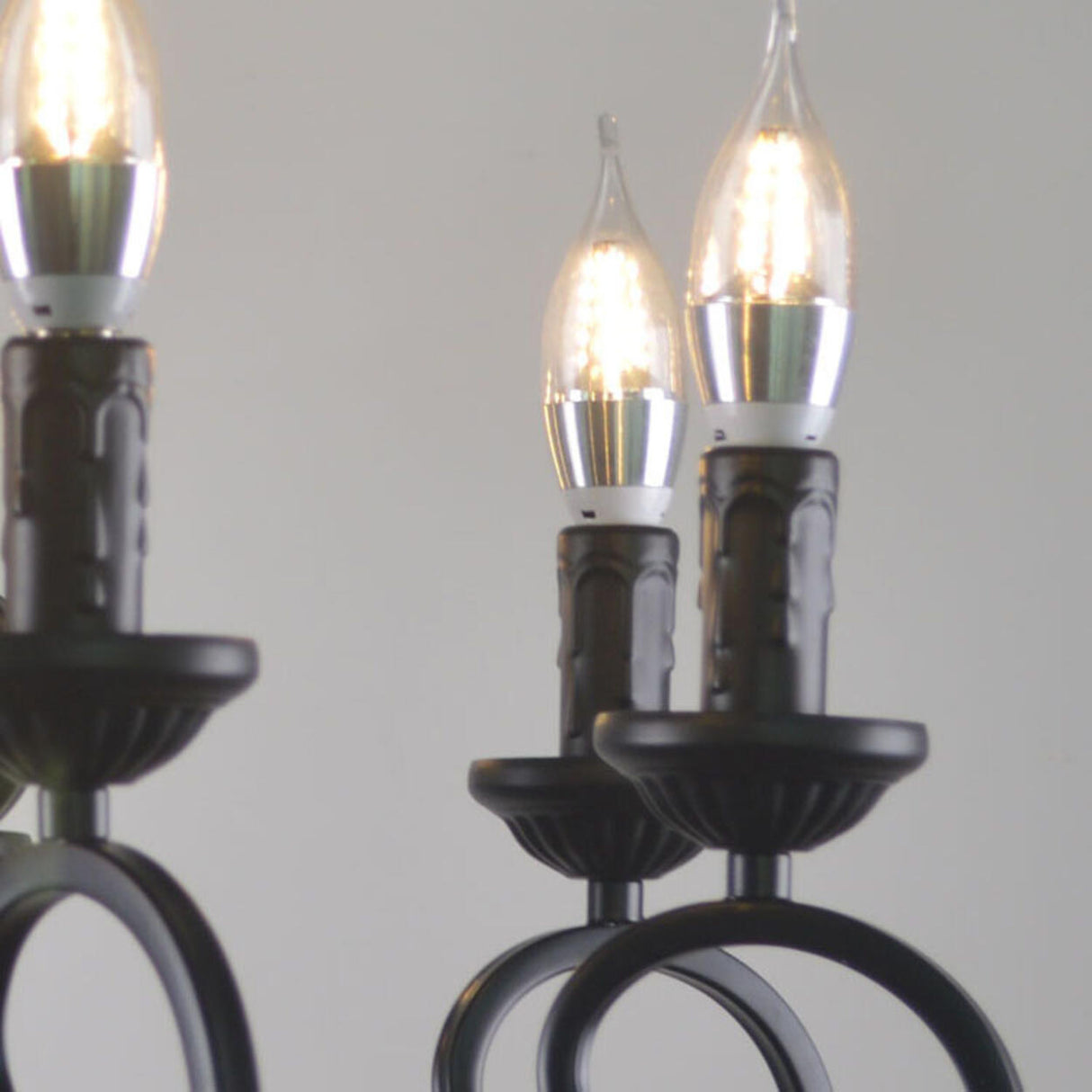 Vintage Black Iron Candle Chandelier Adjustable Height Image - 11