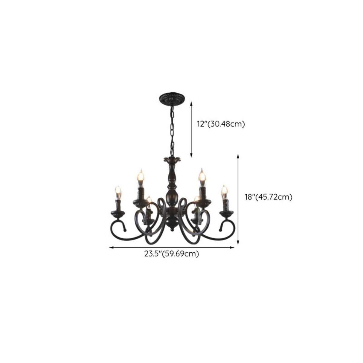 Vintage Black Iron Candle Chandelier Adjustable Height Image - 13