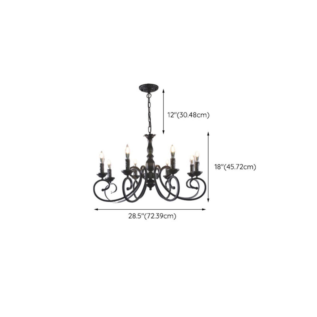 Vintage Black Iron Candle Chandelier Adjustable Height Image - 14