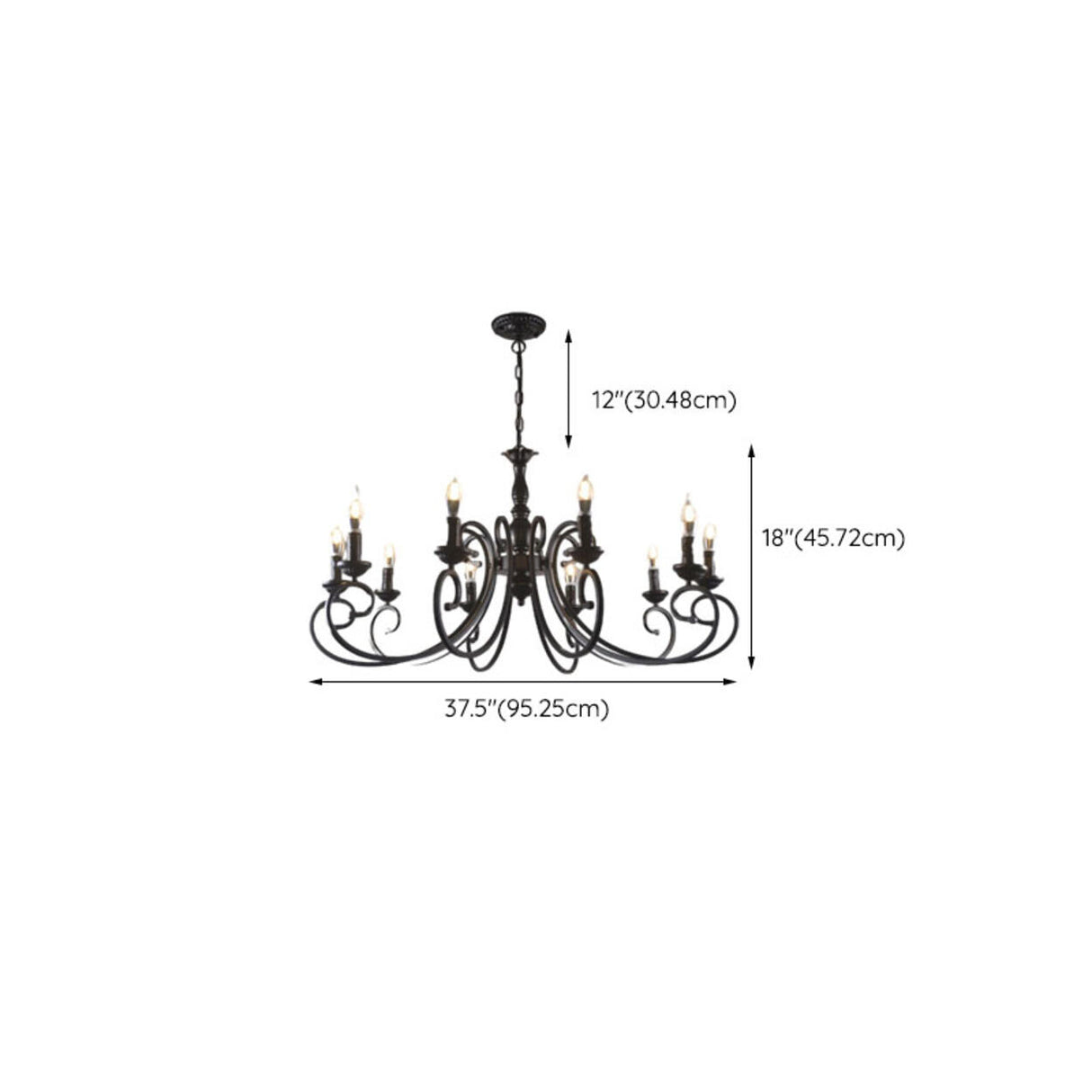 Vintage Black Iron Candle Chandelier Adjustable Height Image - 15
