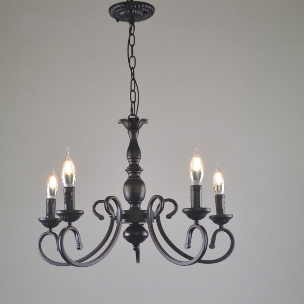 Vintage Black Iron Candle Chandelier Adjustable Height Image - 2
