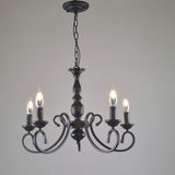 Vintage Black Iron Candle Chandelier Adjustable Height Image - 2