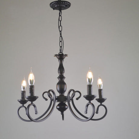 Vintage Black Iron Candle Chandelier Adjustable Height Image - 2