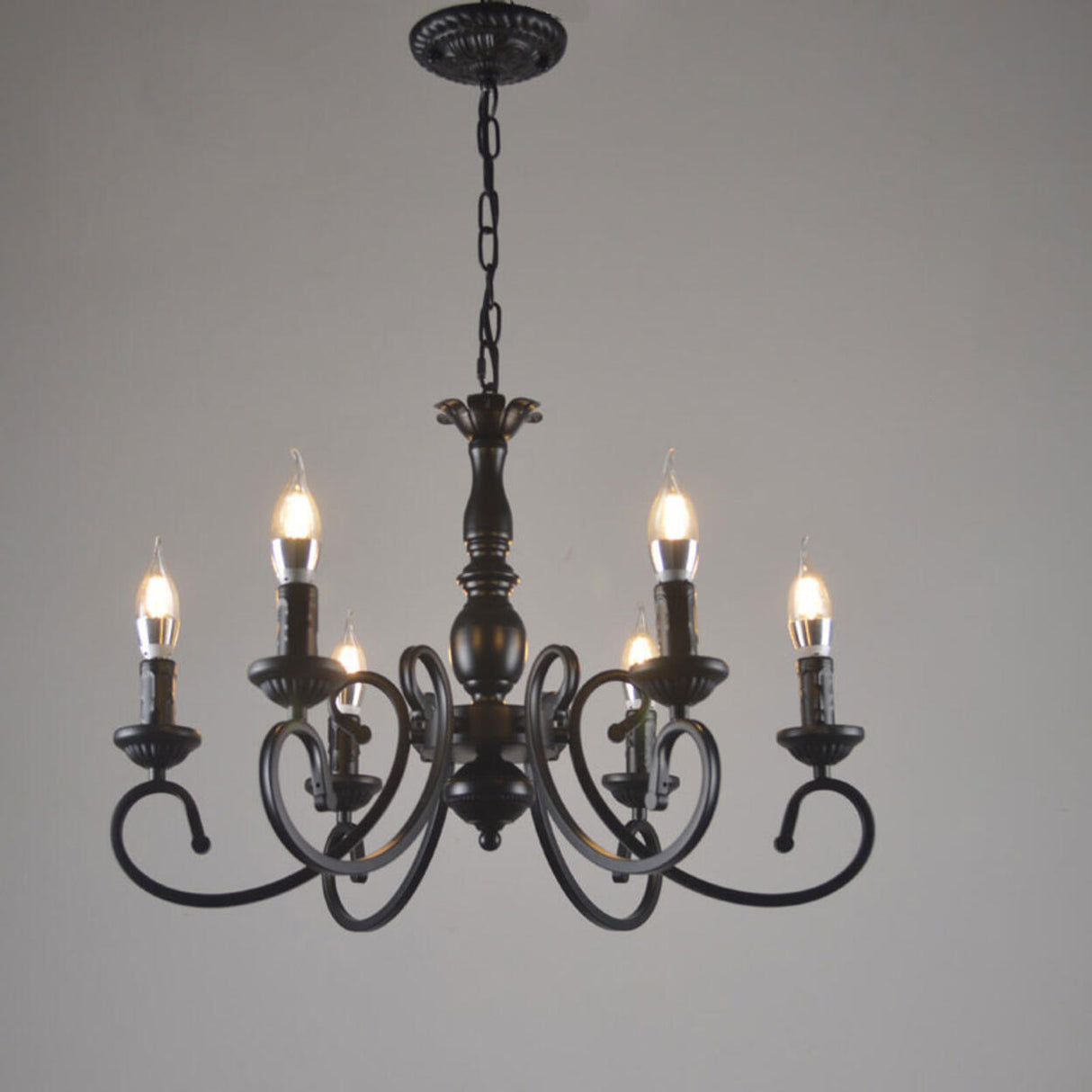 Vintage Black Iron Candle Chandelier Adjustable Height Image - 3