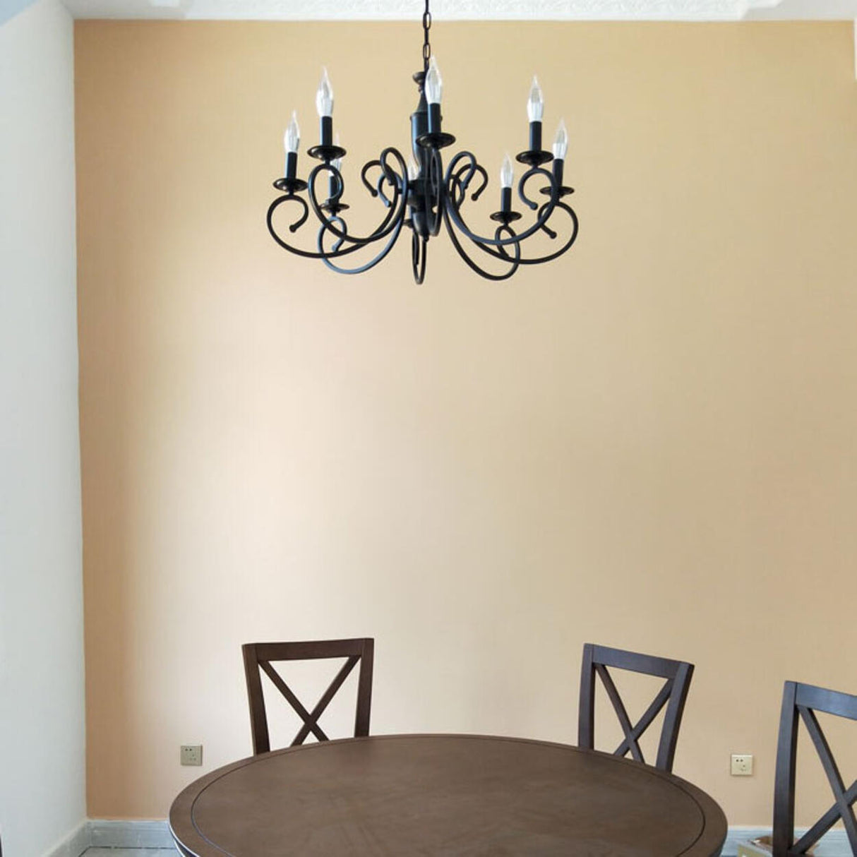 Vintage Black Iron Candle Chandelier Adjustable Height Image - 4