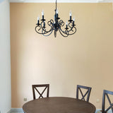 Vintage Black Iron Candle Chandelier Adjustable Height Image - 4