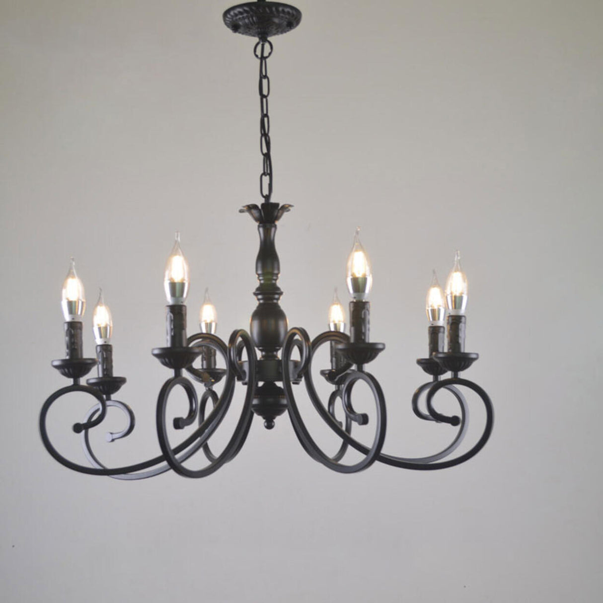 Vintage Black Iron Candle Chandelier Adjustable Height Image - 5