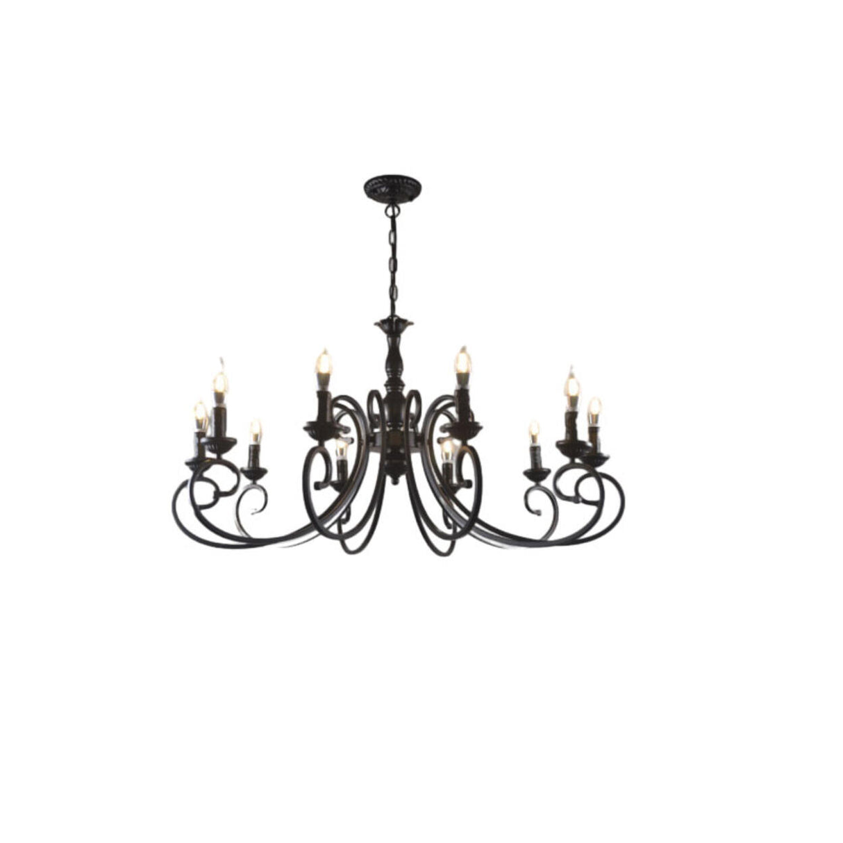 Vintage Black Iron Candle Chandelier Adjustable Height Image - 9