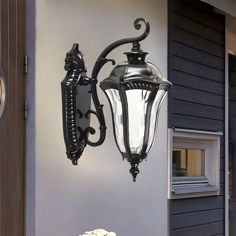 Vintage Black Lantern Exterior Glass Wall Light Fixture Image - 1