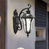Vintage Black Lantern Exterior Glass Wall Light Fixture Image - 1