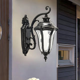 Vintage Black Lantern Exterior Glass Wall Light Fixture Image - 1