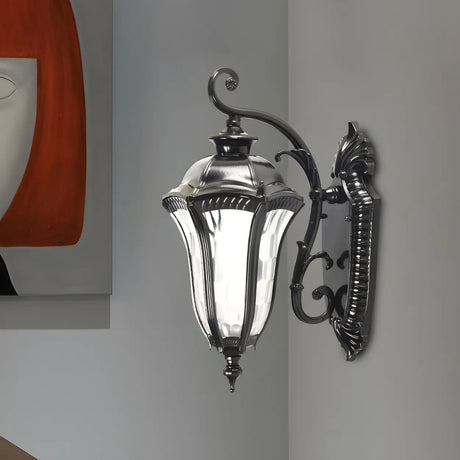 Vintage Black Lantern Exterior Glass Wall Light Fixture Image - 2