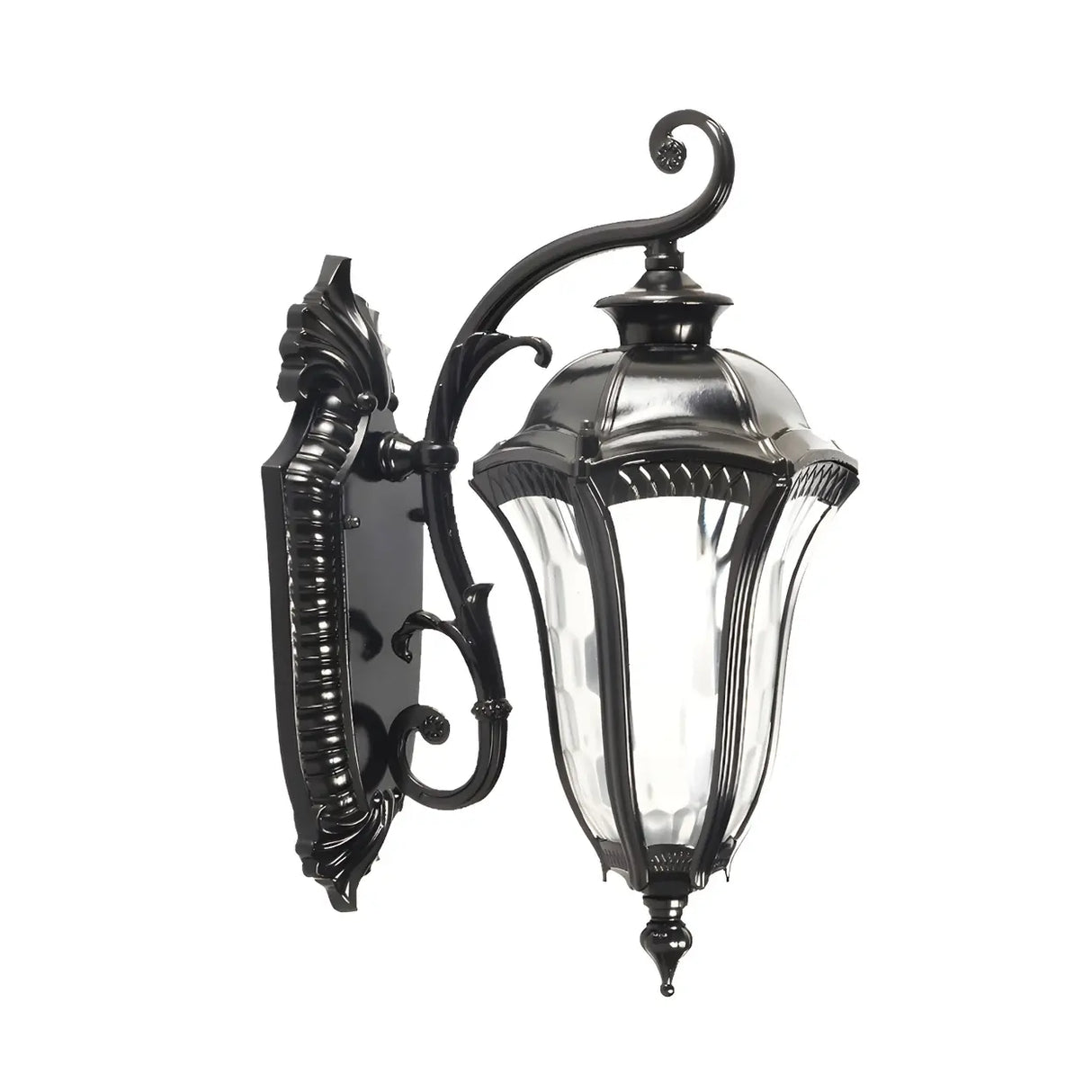 Vintage Black Lantern Exterior Glass Wall Light Fixture Image - 3