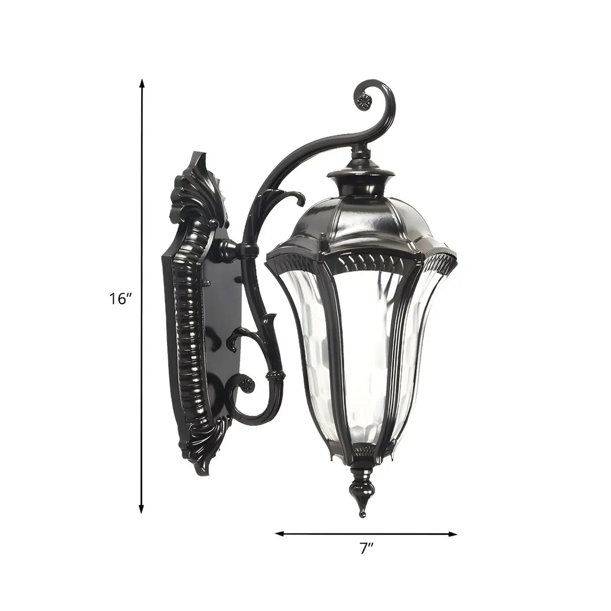 Vintage Black Lantern Exterior Glass Wall Light Fixture 