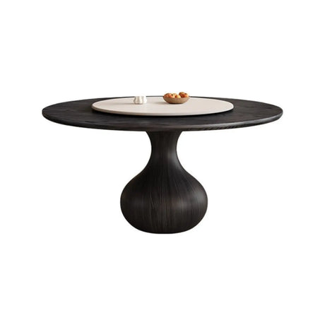 Vintage Black Lazy Susan Round Wood Pedestal Dining Table Image - 2
