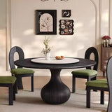 Vintage Black Lazy Susan Round Wood Pedestal Dining Table Image - 3