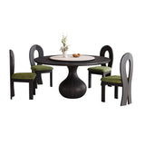 Vintage Black Lazy Susan Round Wood Pedestal Dining Table Image - 4