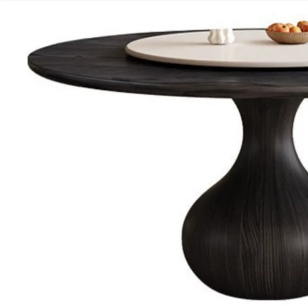 Vintage Black Lazy Susan Round Wood Pedestal Dining Table Image - 5