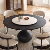 Vintage Black Lazy Susan Round Wood Pedestal Dining Table Image - 6