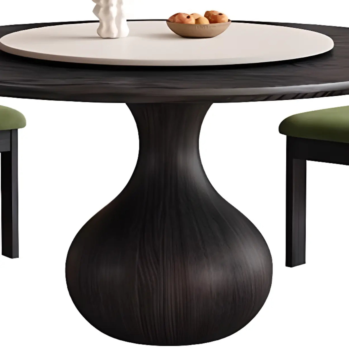 Vintage Black Lazy Susan Round Wood Pedestal Dining Table Image - 7