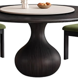 Vintage Black Lazy Susan Round Wood Pedestal Dining Table Image - 7