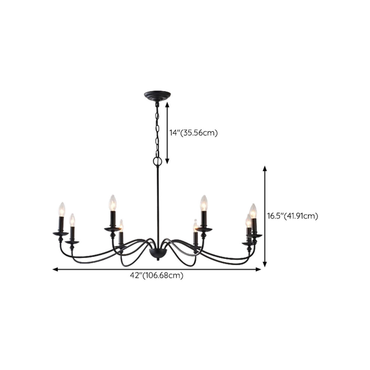 Vintage Black Metal Candelabra Chandelier Adjustable Height Image - 11