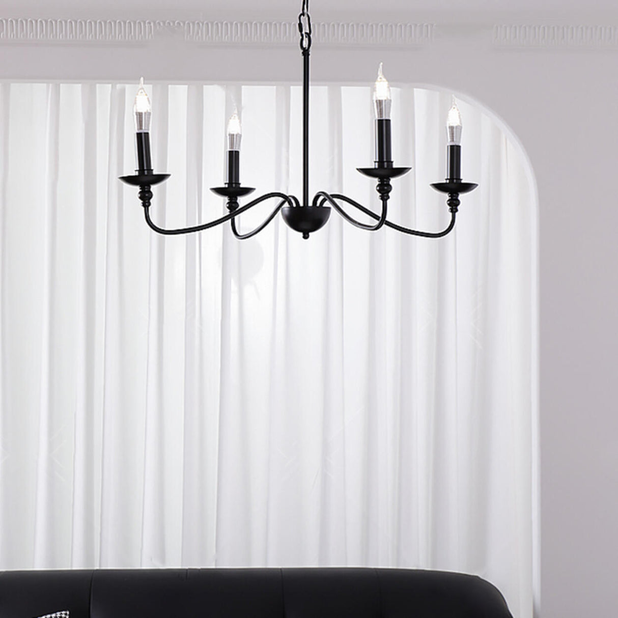 Vintage Black Metal Candelabra Chandelier Adjustable Height Image - 6