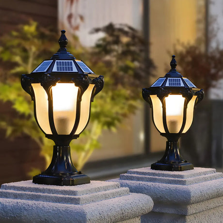 Vintage Black Solar Outdoor Lantern Garden Post Light Image - 1