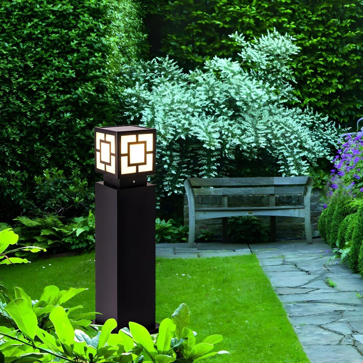 Vintage Black Square  Post Light Landscape Lighting Image - 6