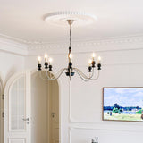 Vintage Black Wood Chrome Candelabra Chandelier Image - 4