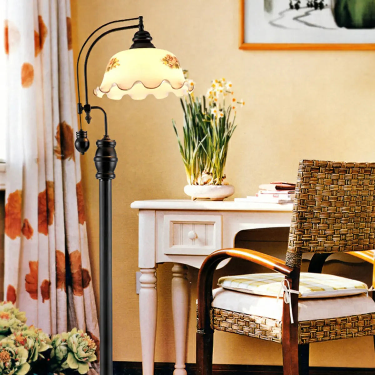 Vintage Bowl Black Metal Floor Lamp with Foot Switch Image - 18