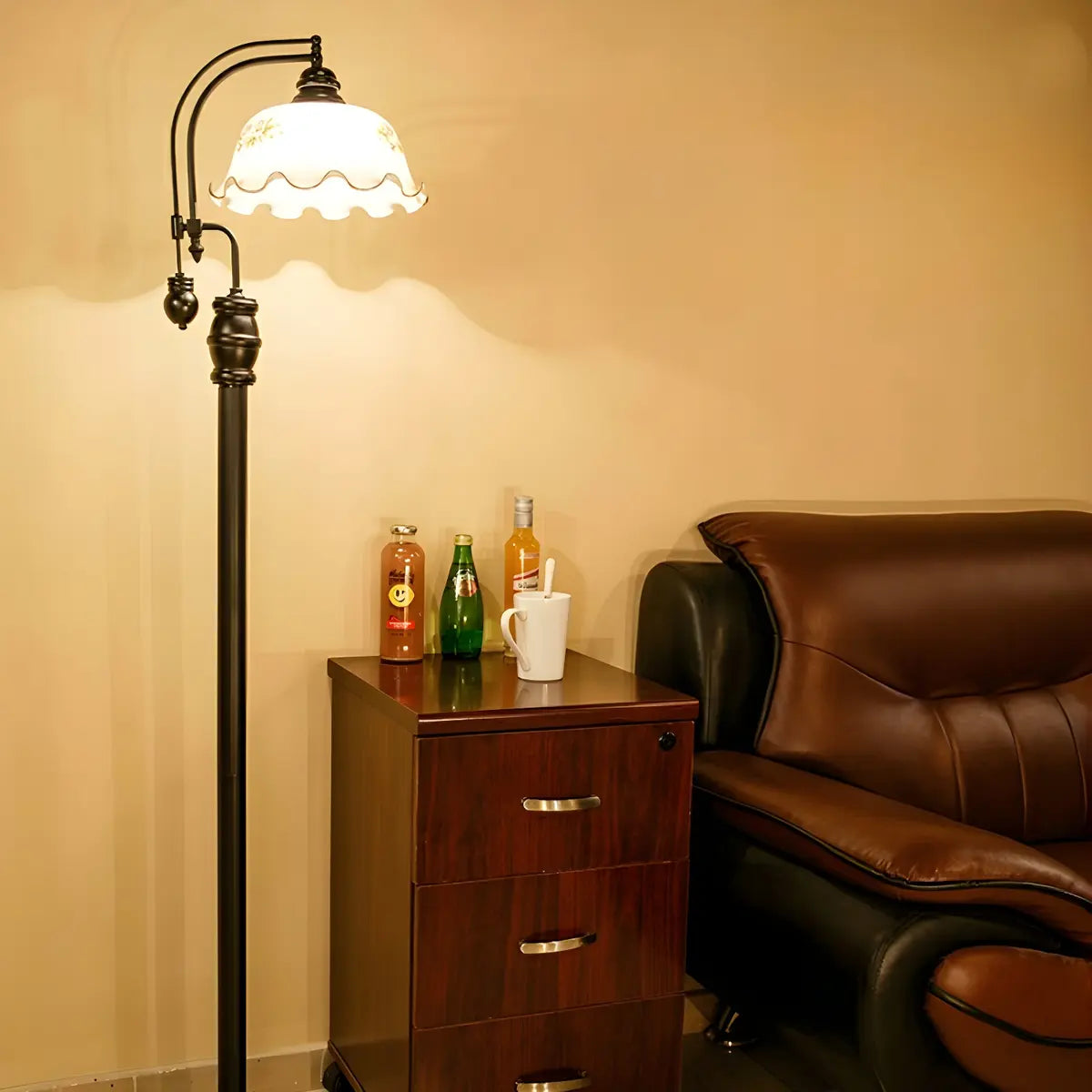 Vintage Bowl Black Metal Floor Lamp with Foot Switch Image - 2