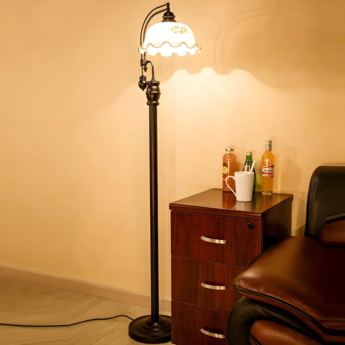 Vintage Bowl Black Metal Floor Lamp with Foot Switch Image - 4