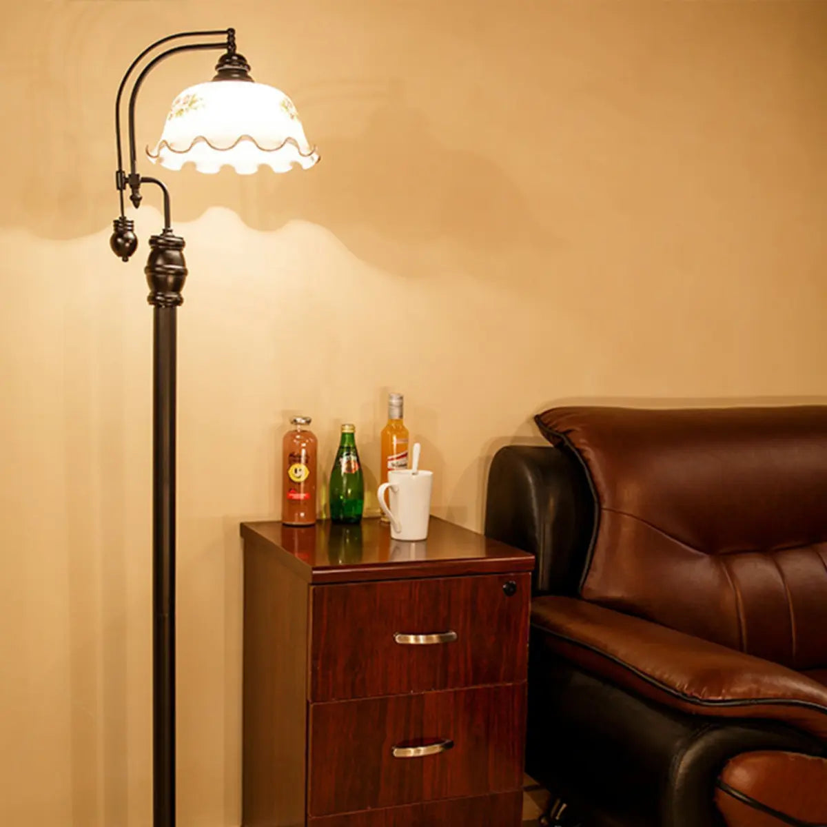 Vintage Bowl Black Metal Floor Lamp with Foot Switch Image - 5