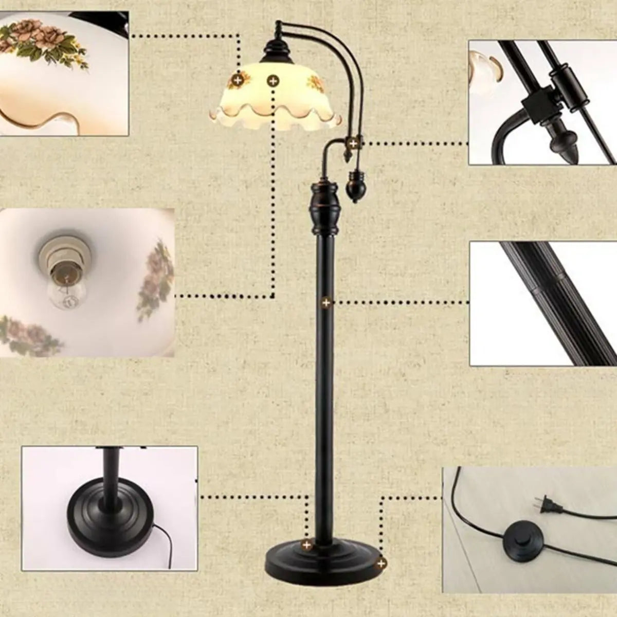 Vintage Bowl Black Metal Floor Lamp with Foot Switch Image - 8