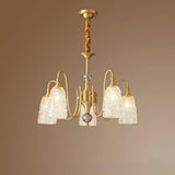 Vintage Branching Gold Textured Glass Bell Chandelier Image - 2