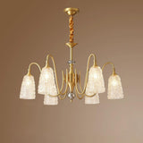Vintage Branching Gold Textured Glass Bell Chandelier Image - 3