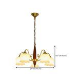Vintage Brass 5 Lights White Glass Flower Round Chandelier #size