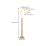 Vintage Brass and Wood Arced Pleated Fabric Floor Lamp #size