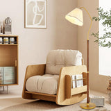 Vintage Brass and Wood Arced Pleated Fabric Floor Lamp Image - 2