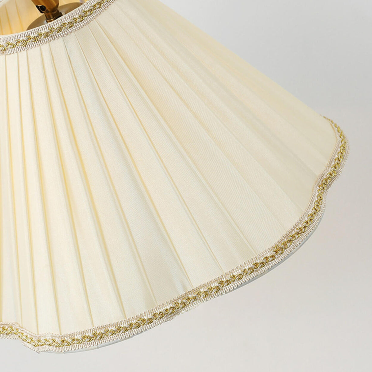 Vintage Brass and Wood Arced Pleated Fabric Floor Lamp Image - 6