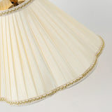Vintage Brass and Wood Arced Pleated Fabric Floor Lamp Image - 6