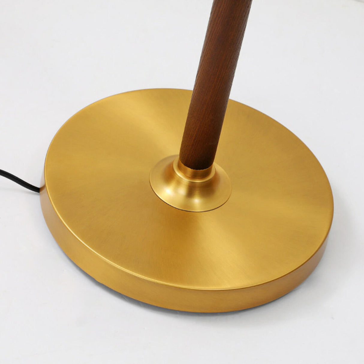 Vintage Brass and Wood Arced Pleated Fabric Floor Lamp Image - 8