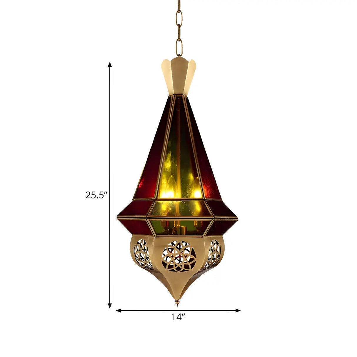 Vintage Brass Bedroom Stained Glass Lantern Chandelier 